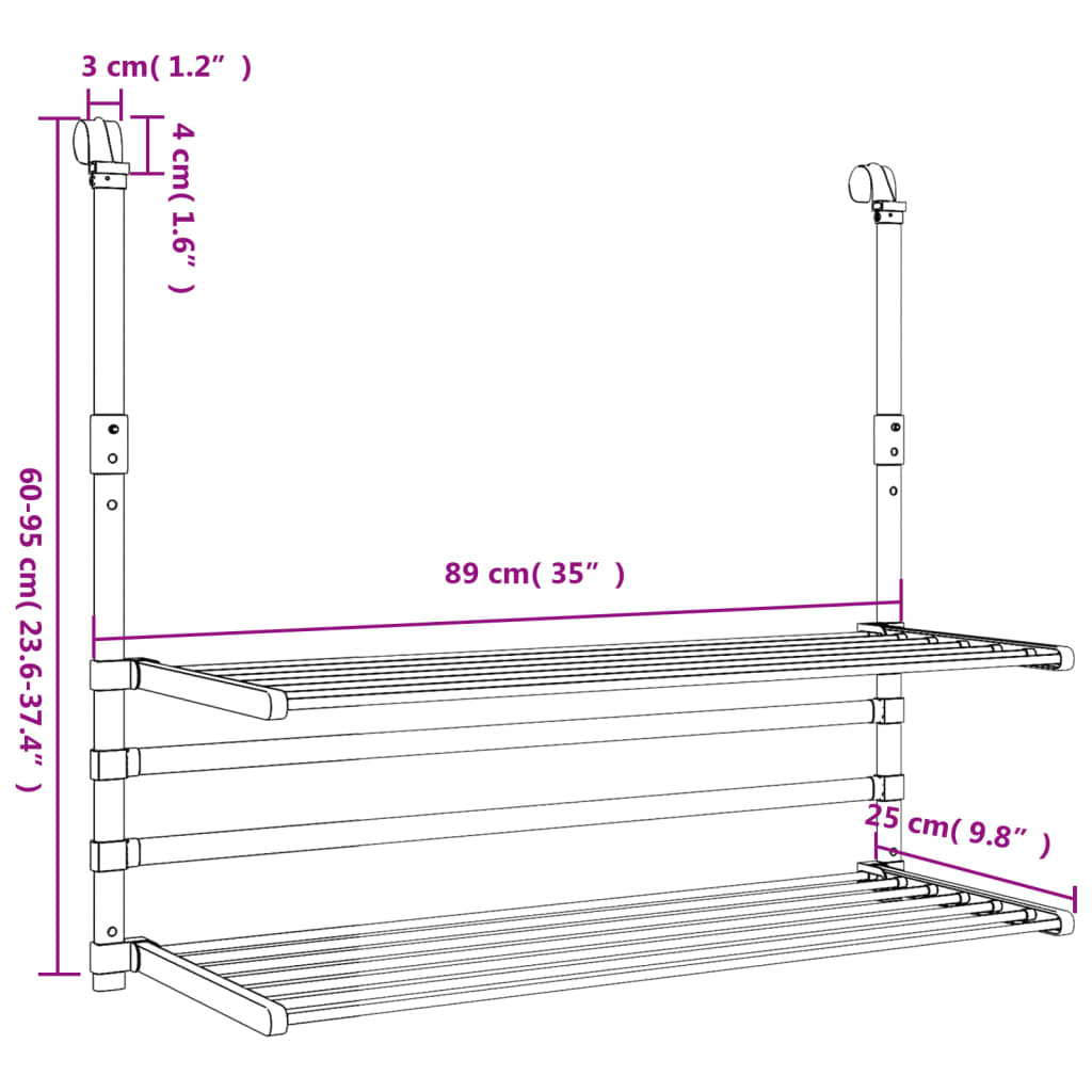 vidaXL Clothes Drying Rack Hanging Laundry Dry Rack Clothes Organizer Aluminum