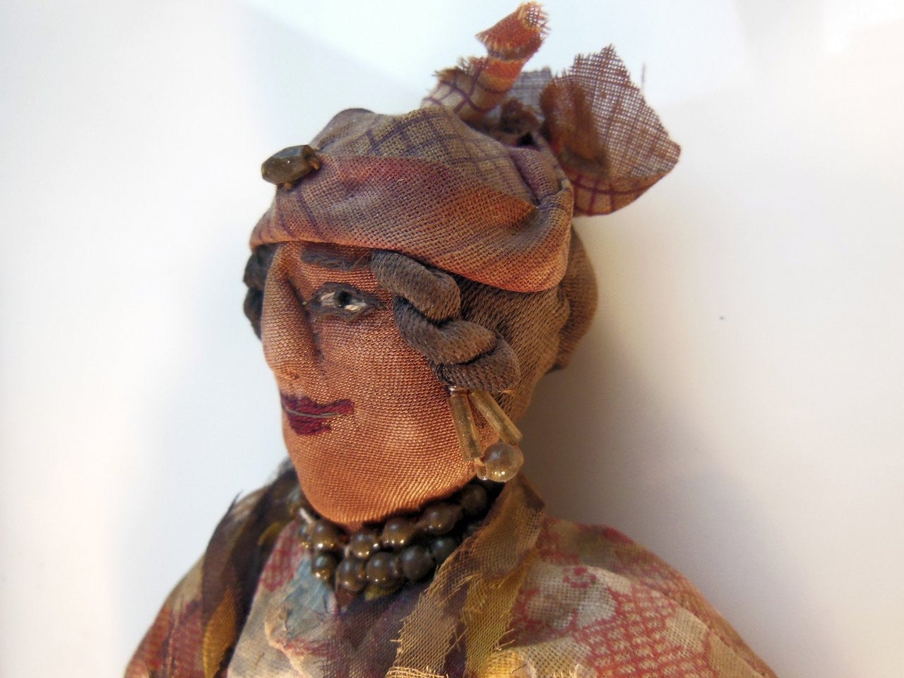 Antique Rag Doll, Smiling Woman with Jewelry from 1800's