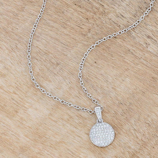 Rhodium Necklace with CZ Disk Pendant