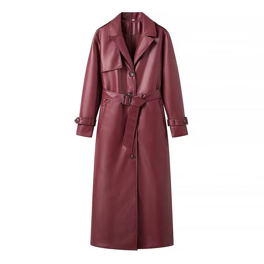 Plus-Size Long Leather-Style Windbreaker For Women, Red Hook, BYMANYC New York.
