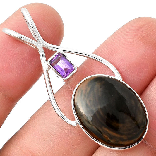 Natural Hypersthene Canada & Amethyst Pendant P-1038 SDP128223