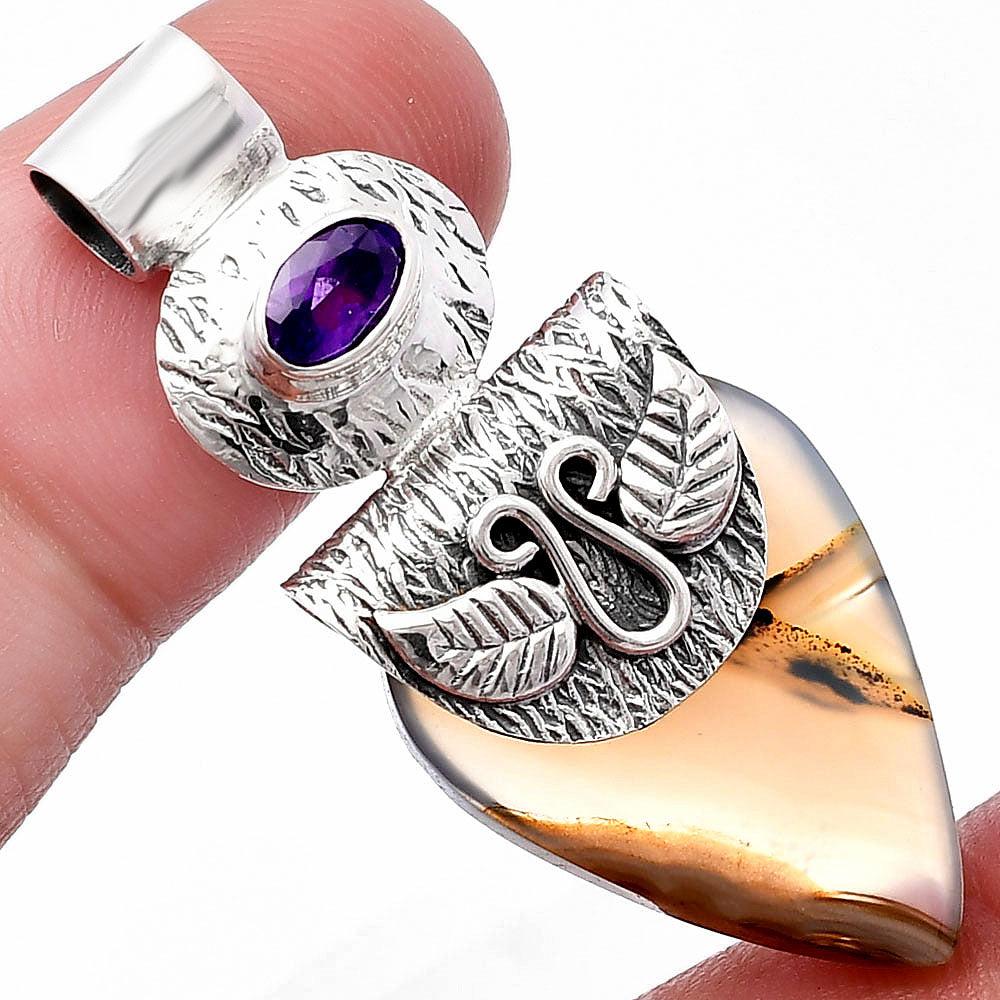 Montana Agate - USA & Amethyst Pendant P-1545 SDP144529