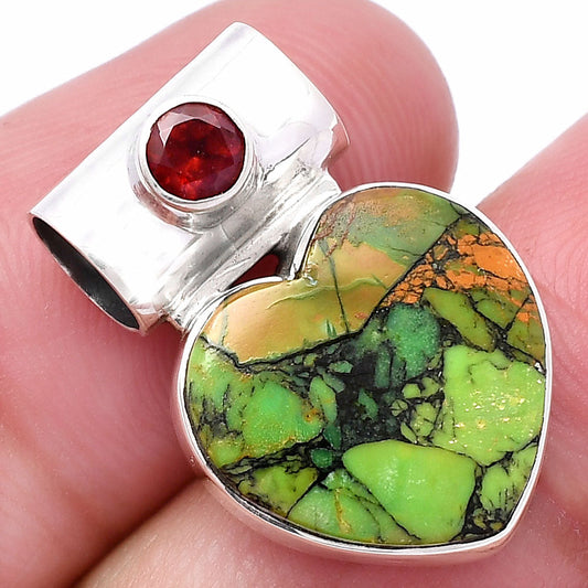 Heart Green Matrix Turquoise & Garnet Pendant P-1300 SDP145163
