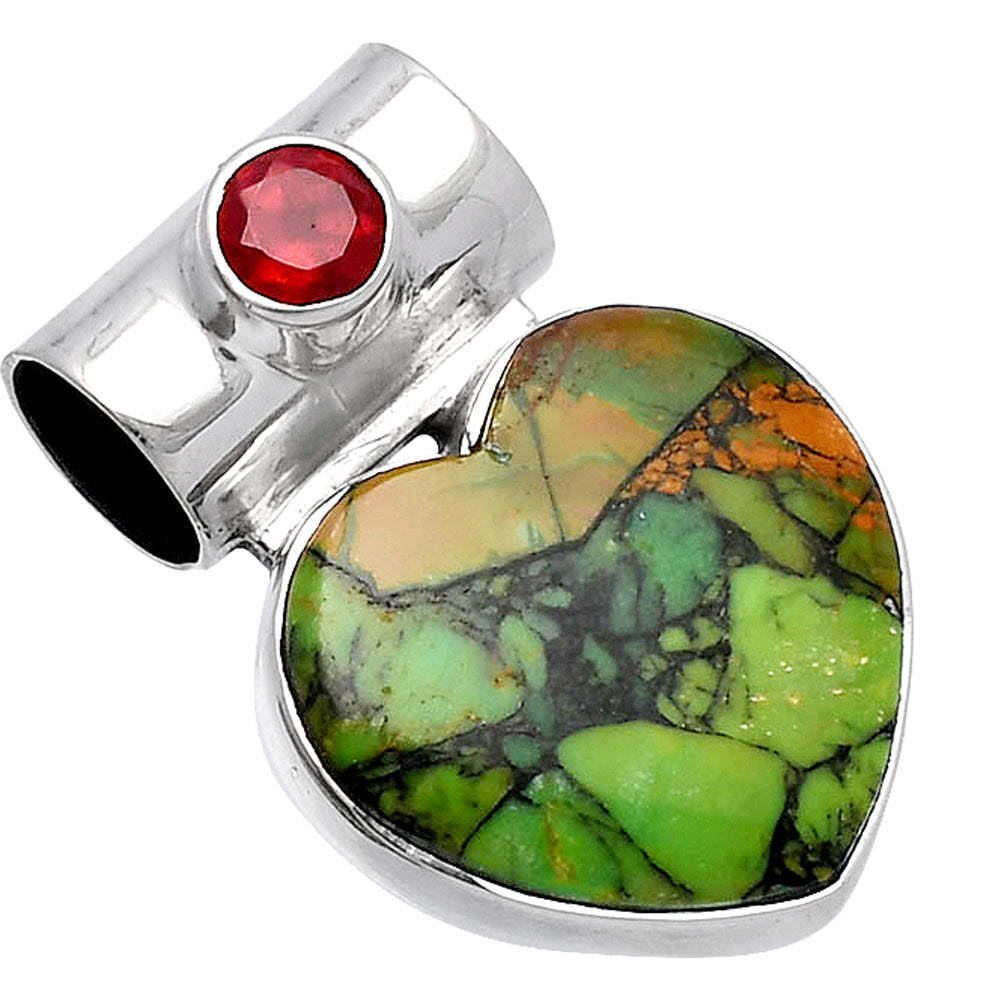 Heart Green Matrix Turquoise & Garnet Pendant P-1300 SDP145163