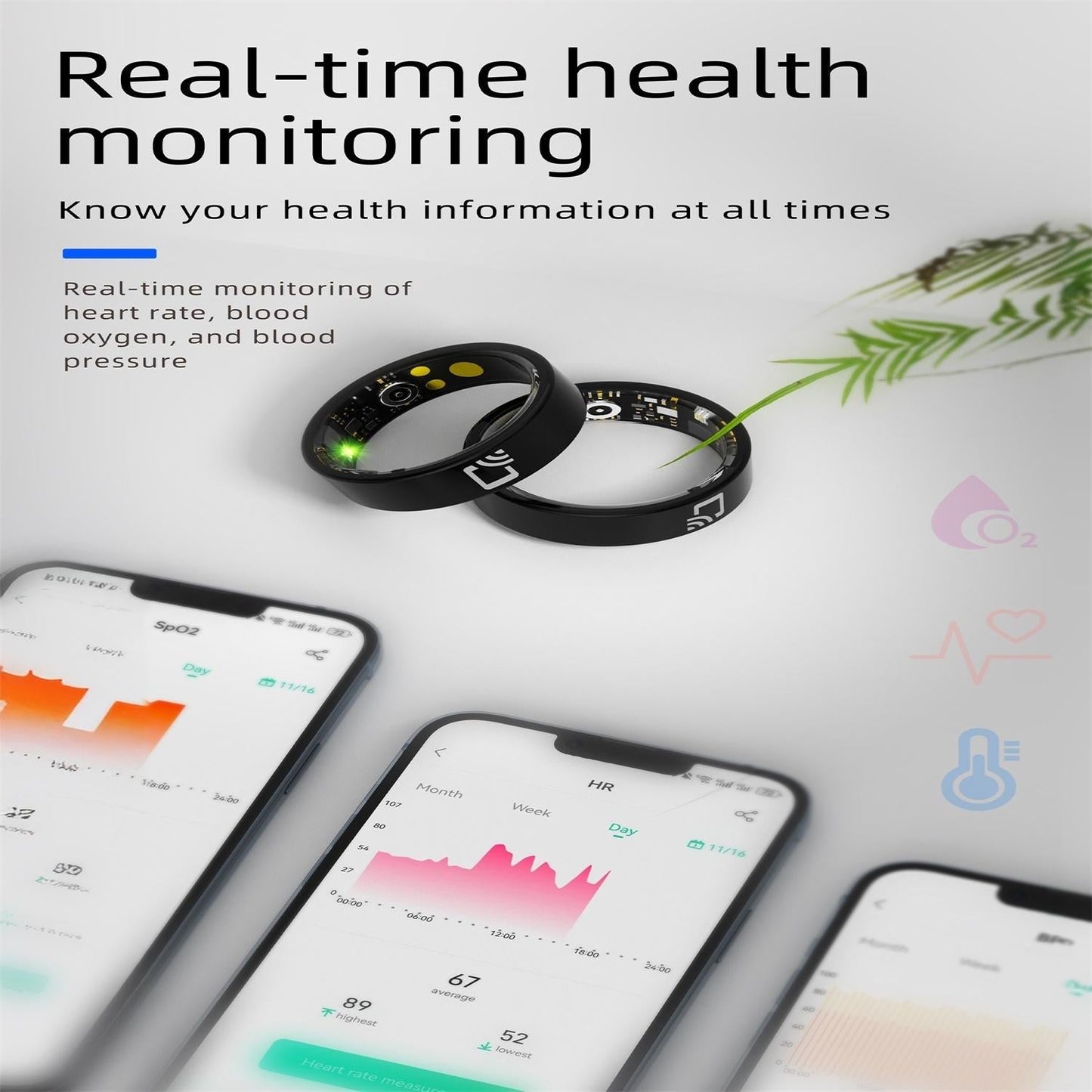 NNEIDS Smart Ring With Heart Rate Blood Oxygen Sleep Monitoring And Multiple Sports Modes - Black Size 9