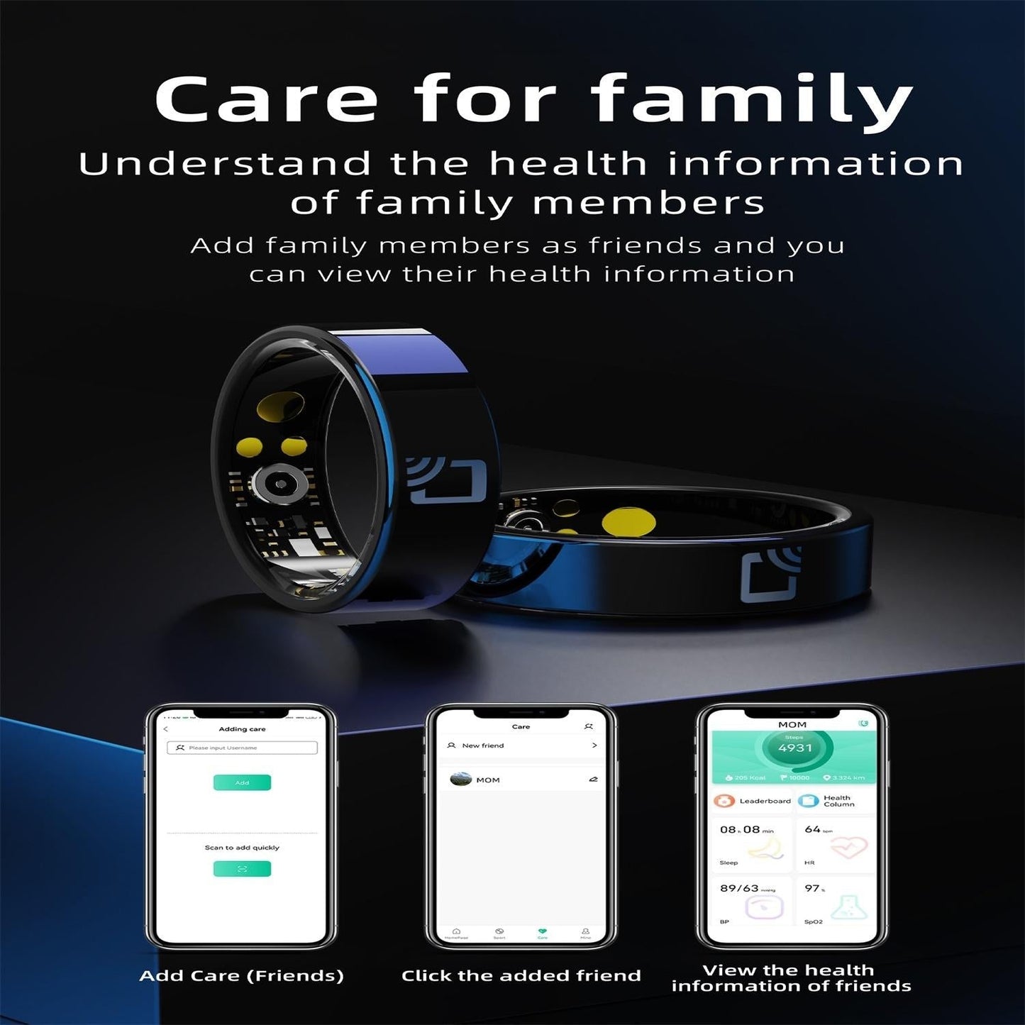NNEIDS Smart Ring With Heart Rate Blood Oxygen Sleep Monitoring And Multiple Sports Modes - Black Size 9