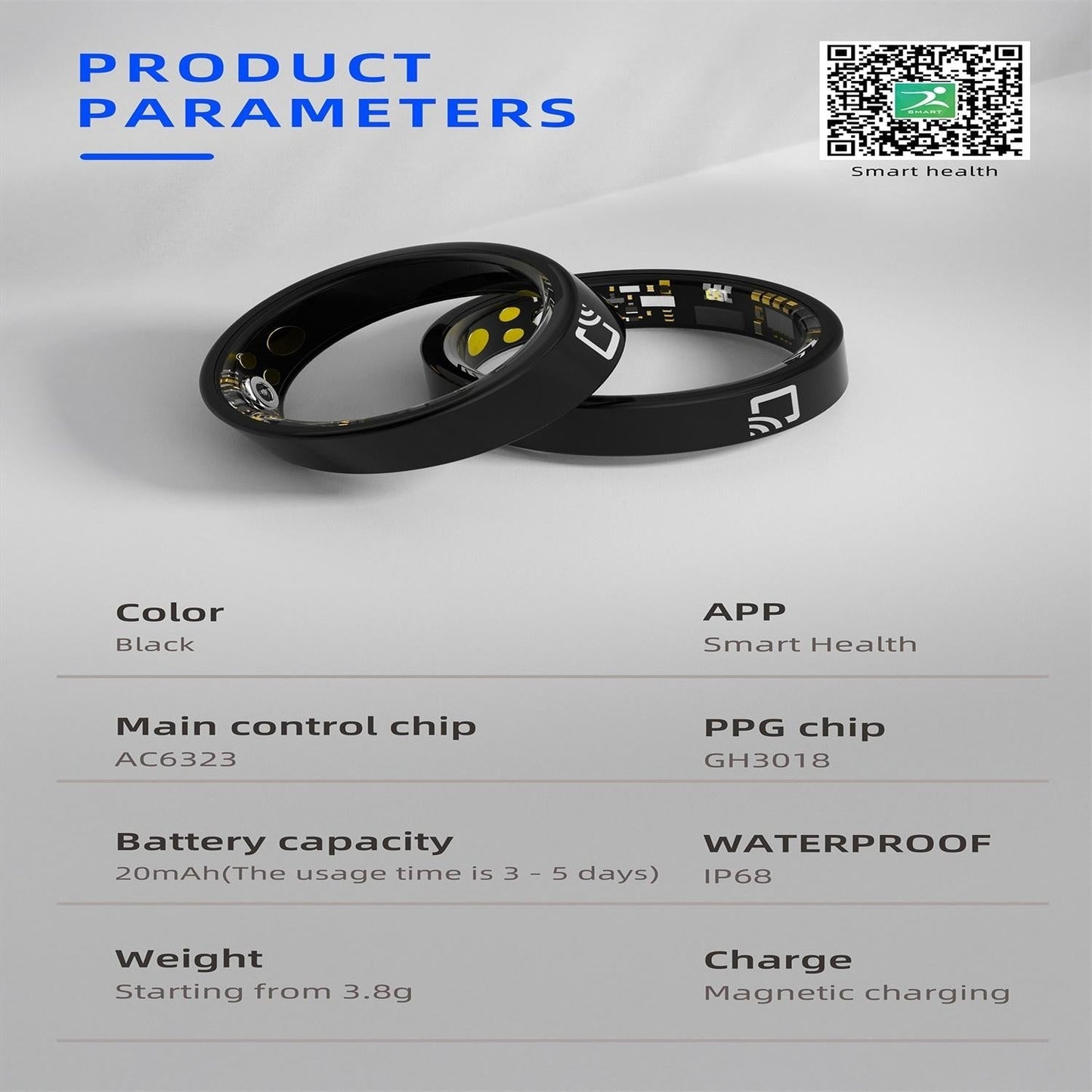 NNEIDS Smart Ring With Heart Rate Blood Oxygen Sleep Monitoring And Multiple Sports Modes - Black Size 9