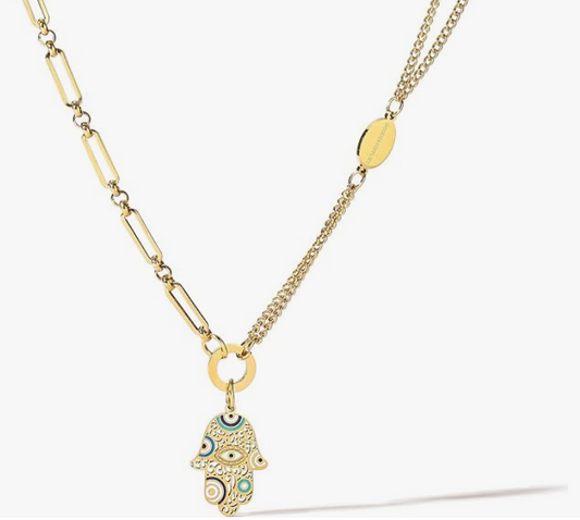 Artistic Hamsa Necklace with Dual Chain Design