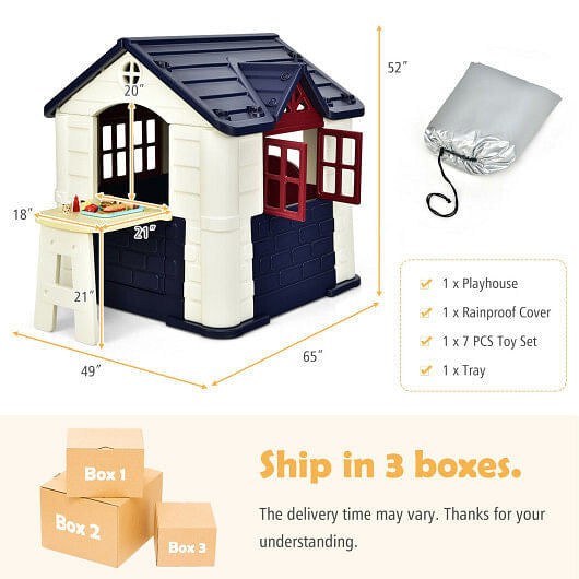 Kid's Playhouse Pretend Toy House For Boys and Girls 7 Pieces Toy Set-Pink