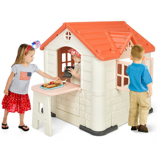Kid's Playhouse Pretend Toy House For Boys and Girls 7 Pieces Toy Set-Pink
