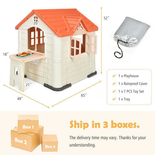 Kid's Playhouse Pretend Toy House For Boys and Girls 7 Pieces Toy Set-Pink