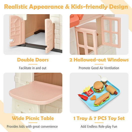Kid's Playhouse Pretend Toy House For Boys and Girls 7 Pieces Toy Set-Pink