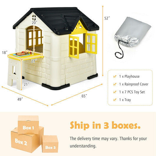 Kid's Playhouse Pretend Toy House For Boys and Girls 7 Pieces Toy Set-Pink