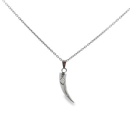 Horn Charm Necklace With CZ Stones