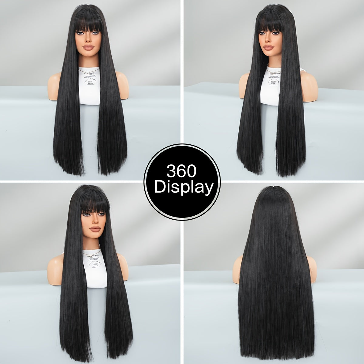 WIGS Elegant Long Black Straight Wig with Bangs