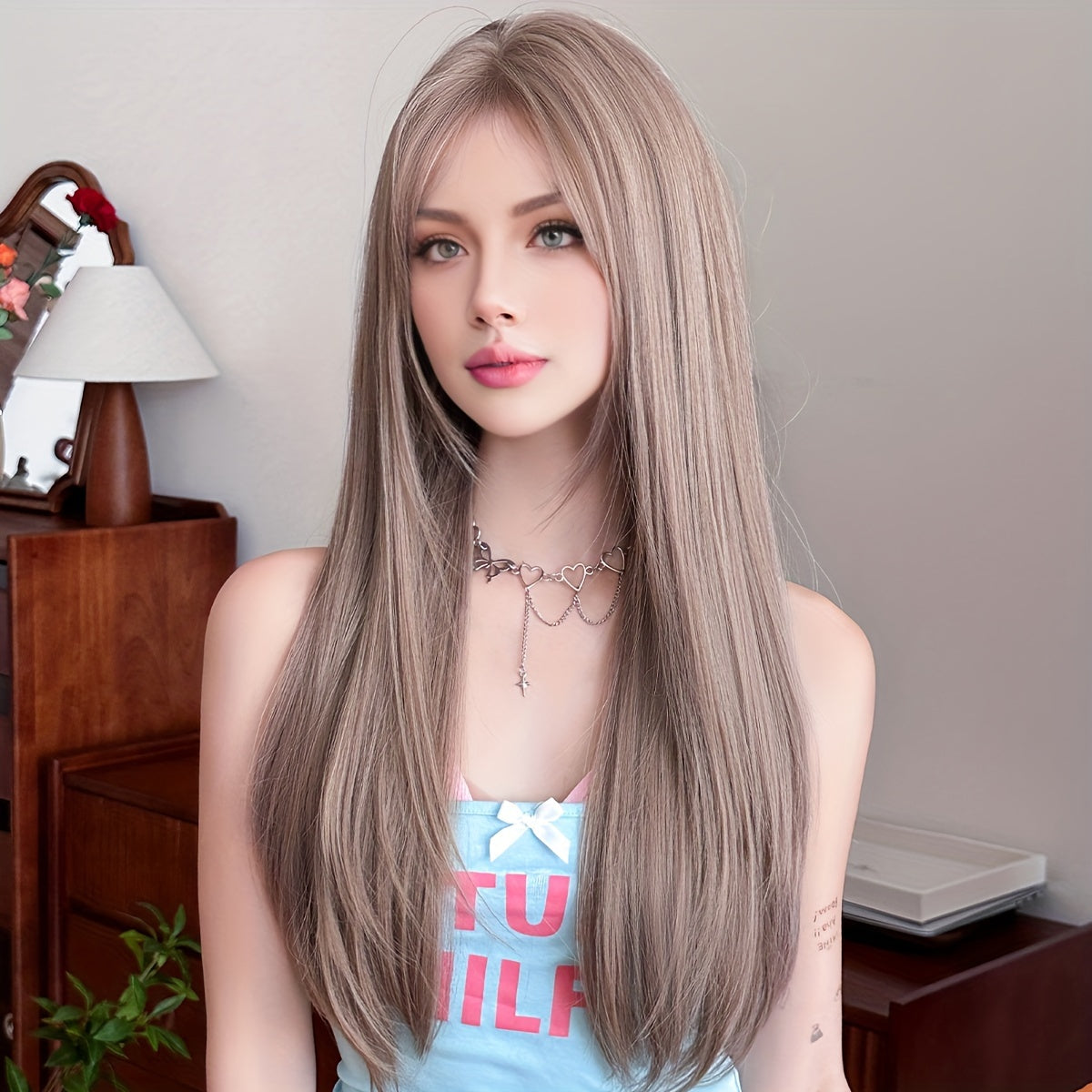 WIGS Light Brown Straight Synthetic Wig