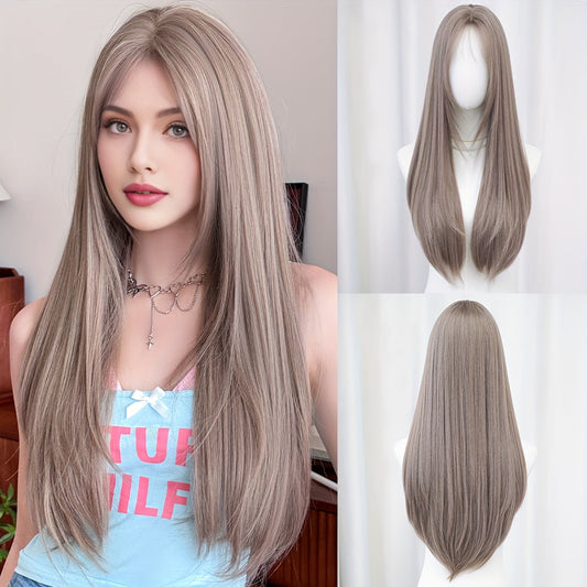 WIGS Light Brown Straight Synthetic Wig