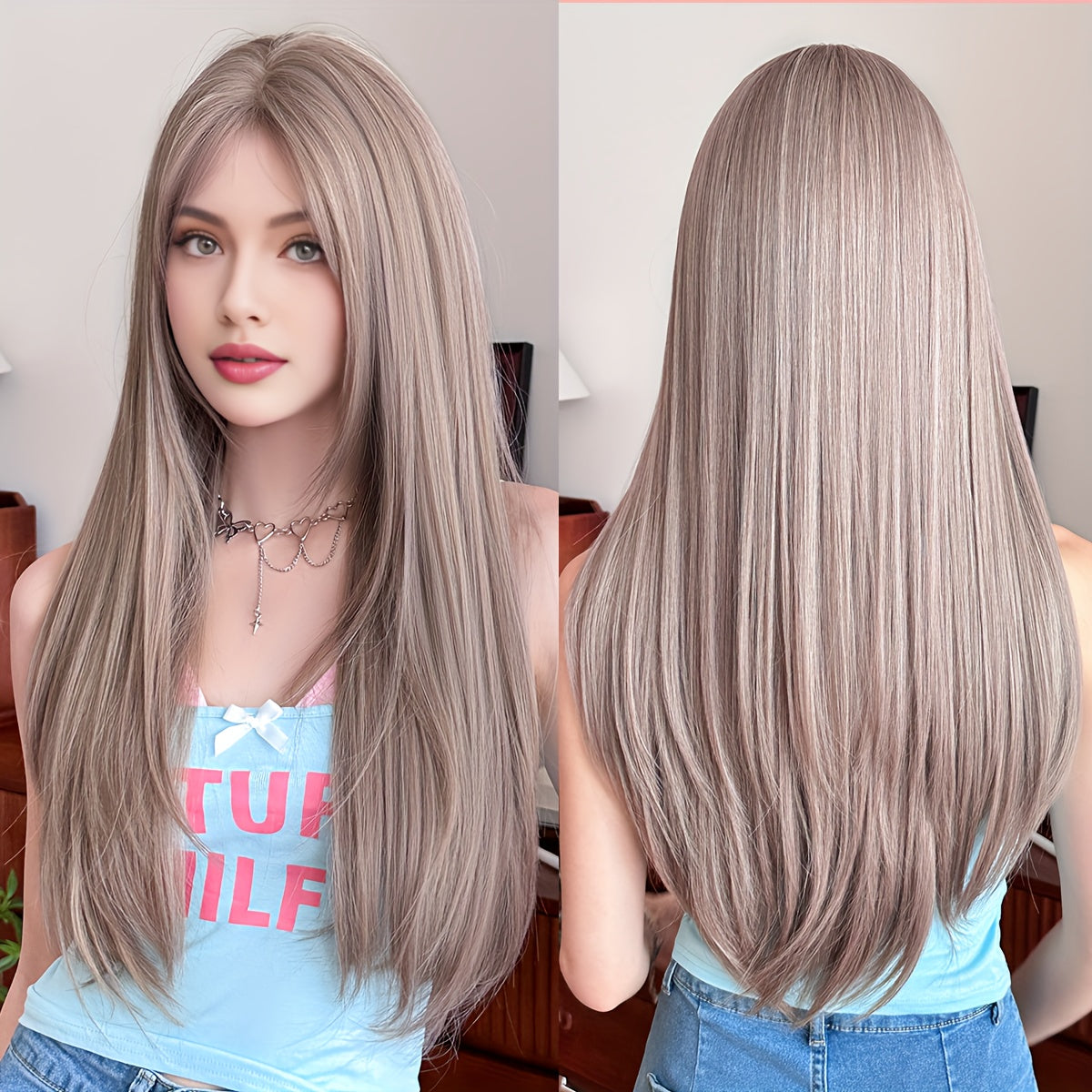 WIGS Light Brown Straight Synthetic Wig