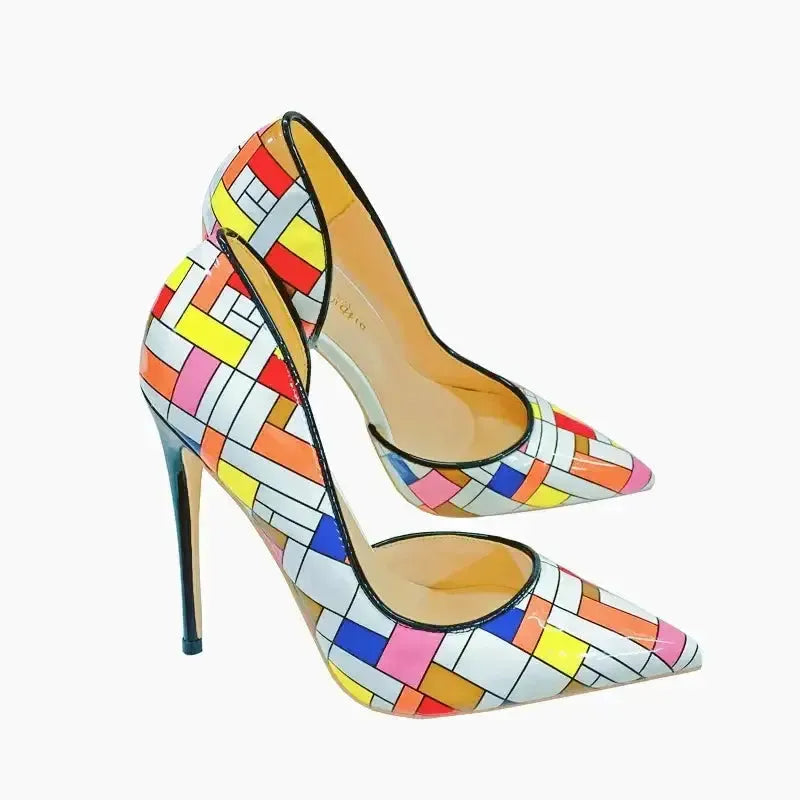 Color Checkered High Heels Stiletto Shoes