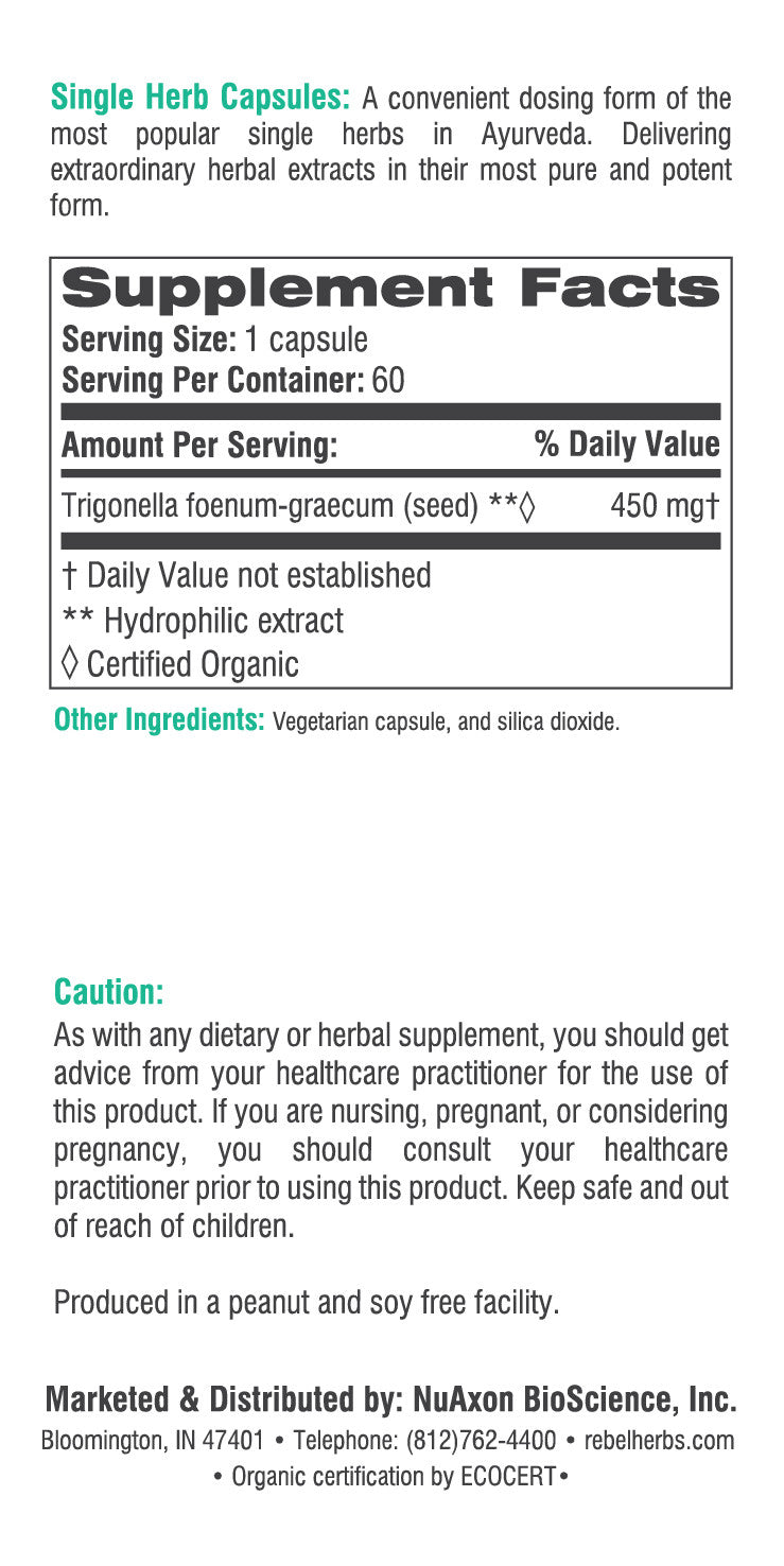 Rebel Herbs Organic Fenugreek Vegetarian Capsules - 60 Count