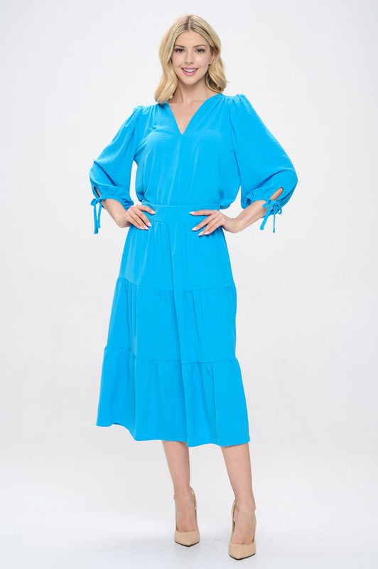 Solid Tiered Midi Skirt with Pockets