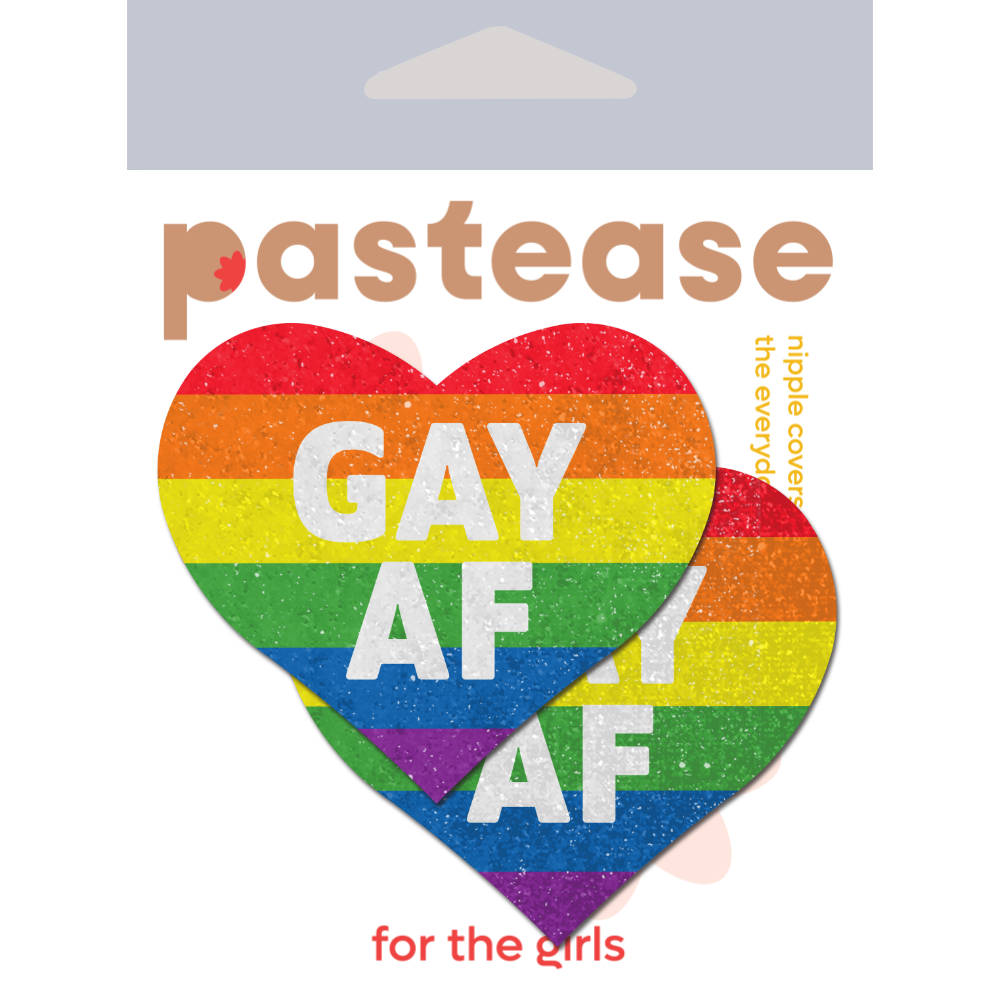 5-Pack: Love: Rainbow 'GAY AF' on Glitter Velvet Heart Nipple Pasties by Pastease® o/s