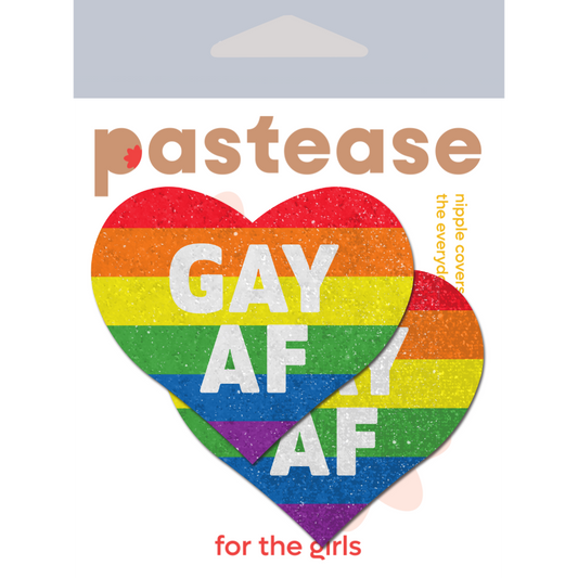 5-Pack: Love: Rainbow 'GAY AF' on Glitter Velvet Heart Nipple Pasties by Pastease® o/s