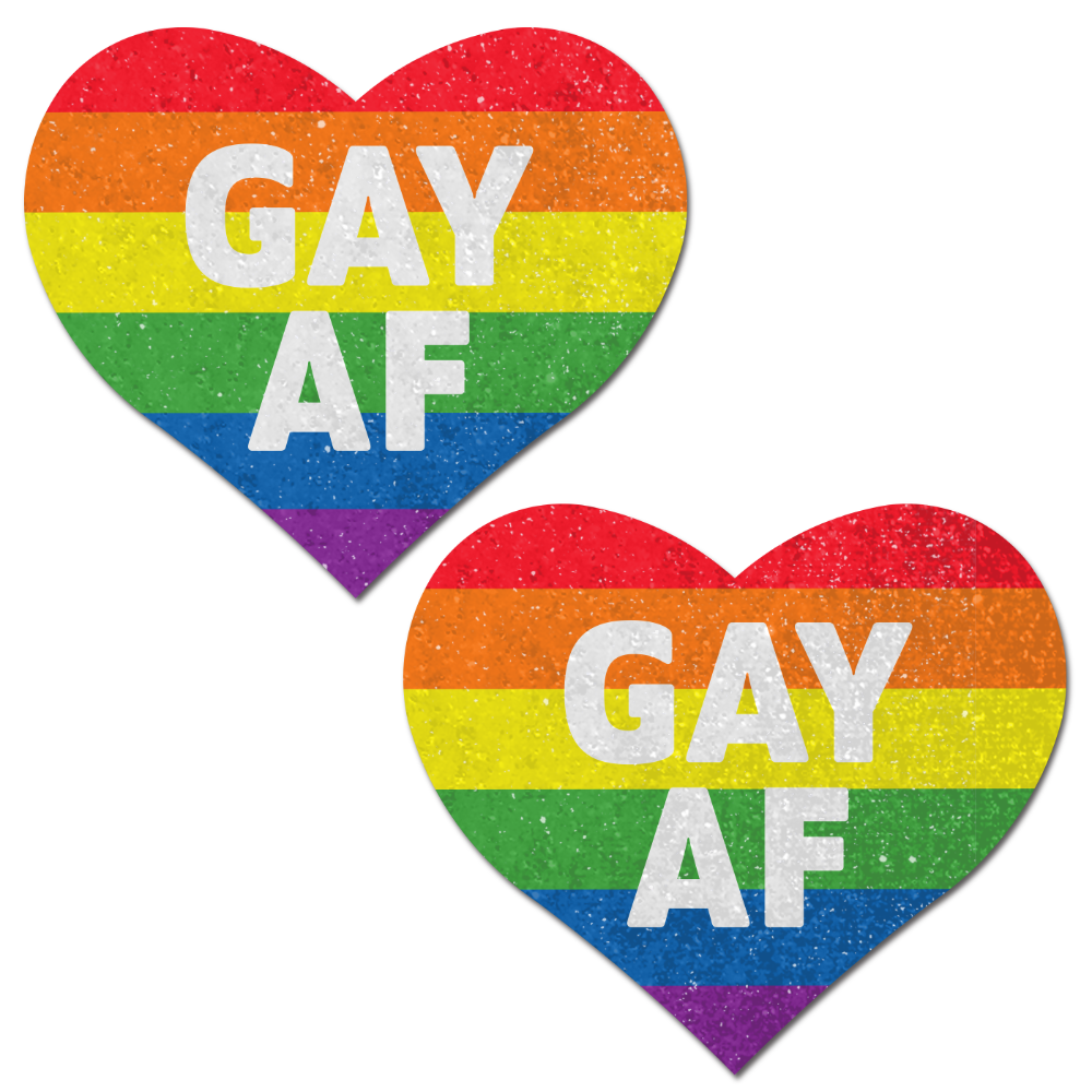 5-Pack: Love: Rainbow 'GAY AF' on Glitter Velvet Heart Nipple Pasties by Pastease® o/s