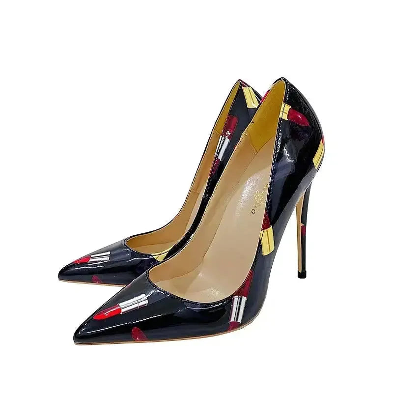 Lipstick Graffiti Stiletto High Heels Shoes