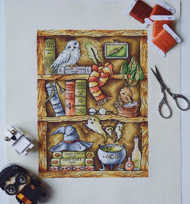 Magic Library. Shelf of Witch Books - PDF Cross Stitch Pattern