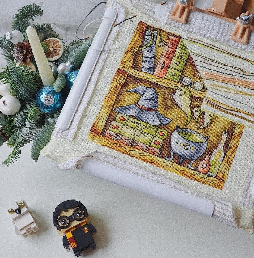Magic Library. Shelf of Witch Books - PDF Cross Stitch Pattern