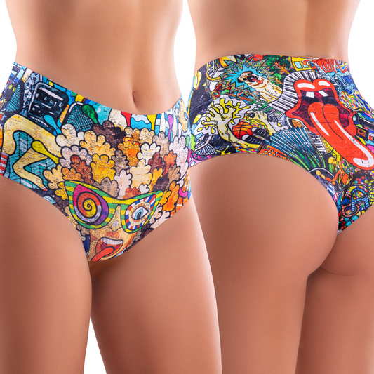 Memème Women’s Ultra-Comfortable PSYCHOTROPICAL - Trash - Panties | Original Prints, Unique Designs | Breathable Cotton Crotch, Stretchy Fit, Soft Flat Seams, No Elastic Bands | Style: High Waisted Brief | Everyday Use