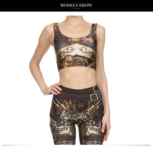 3D Digital Print Woman Cropped Crop Top Sexy Fitness Tops Sleeveless Mechanical Gear women top
