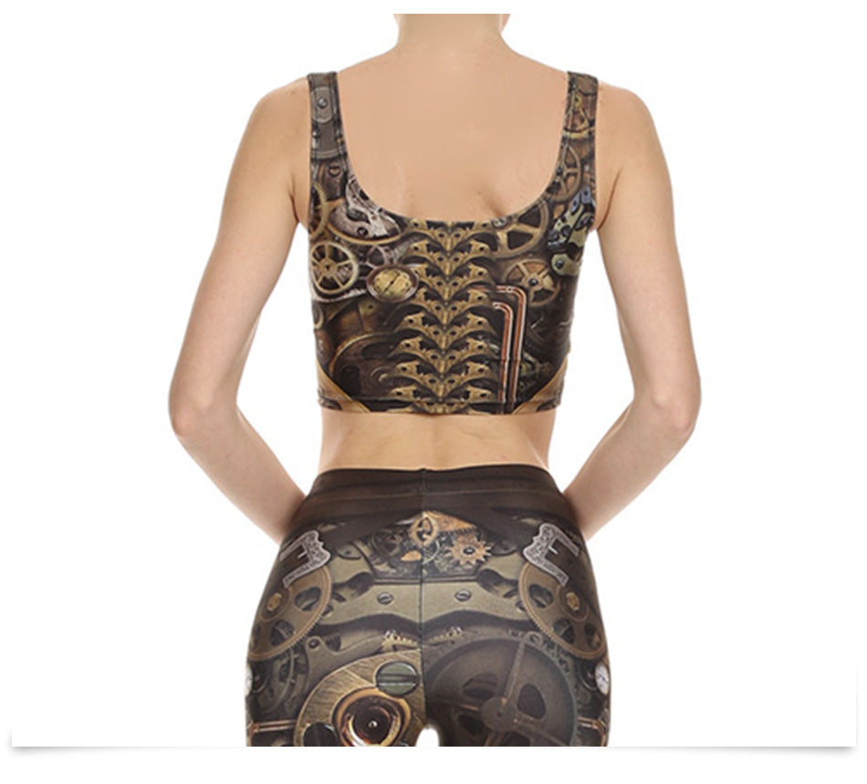 3D Digital Print Woman Cropped Crop Top Sexy Fitness Tops Sleeveless Mechanical Gear women top