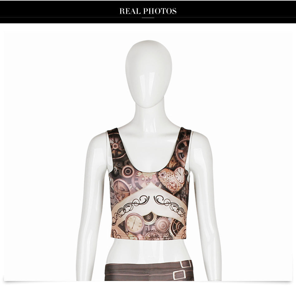 3D Digital Print Woman Cropped Crop Top Sexy Fitness Tops Sleeveless Mechanical Gear women top