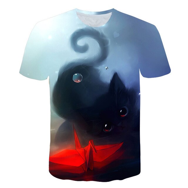 Night cat lady T-shirt women's short sleeves top 3d harajuku Tees top plus size animal T-shirt t shirt women