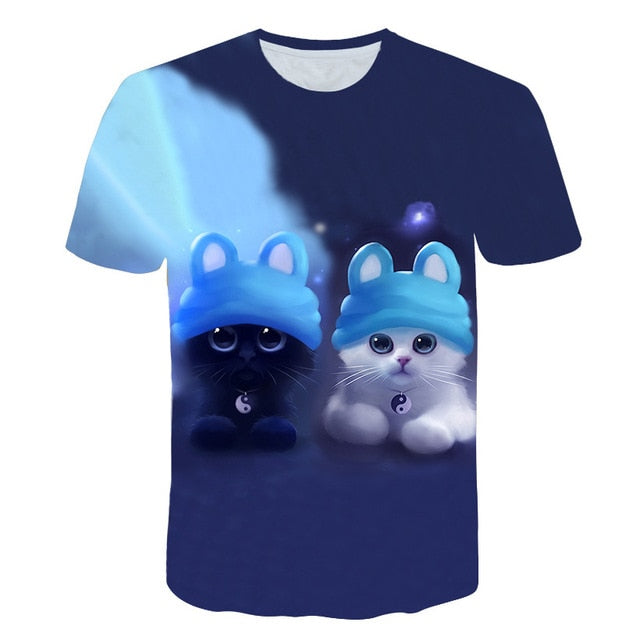 Night cat lady T-shirt women's short sleeves top 3d harajuku Tees top plus size animal T-shirt t shirt women