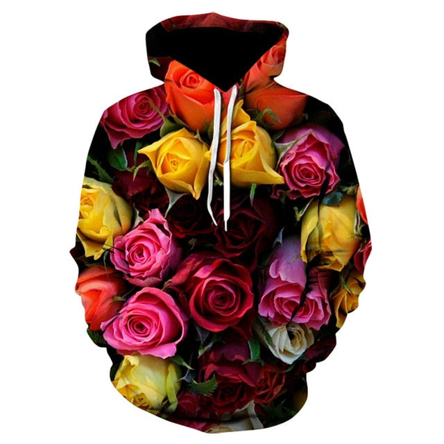 Men/Women autumn winter Hoodies Men's Sweatshirts Rose flower print Sweatshirts Plus Size 5XL Loose pullover Hoodie Tops