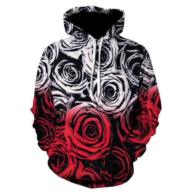 Men/Women autumn winter Hoodies Men's Sweatshirts Rose flower print Sweatshirts Plus Size 5XL Loose pullover Hoodie Tops