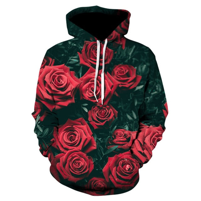 Men/Women autumn winter Hoodies Men's Sweatshirts Rose flower print Sweatshirts Plus Size 5XL Loose pullover Hoodie Tops