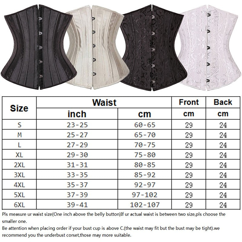 28 Sprial Steel Boned Black Shapewear Waist Cincher Slim Control Body Shaper Cincher Underbust Corset Sexy Women Plus Size S-6XL