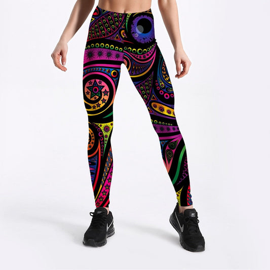 Women Summer Pants Color Totem Printed Black Sexy Leggings Plus Size