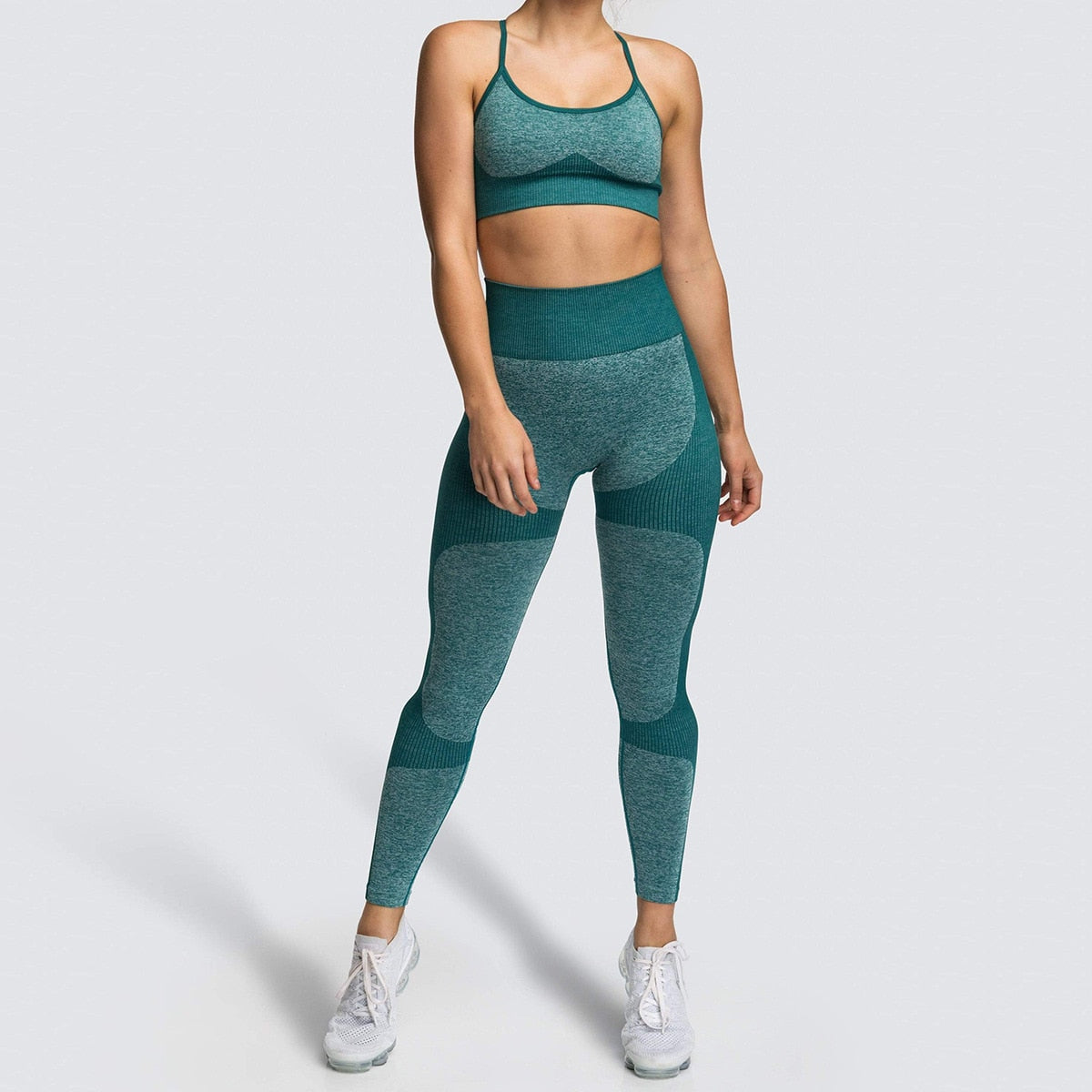 Lycra Seamless Yoga Set Women Fitness Bra Top Sportswear Woman Gym Leggings Push Up Strappy Sexy Sports Suits workout set