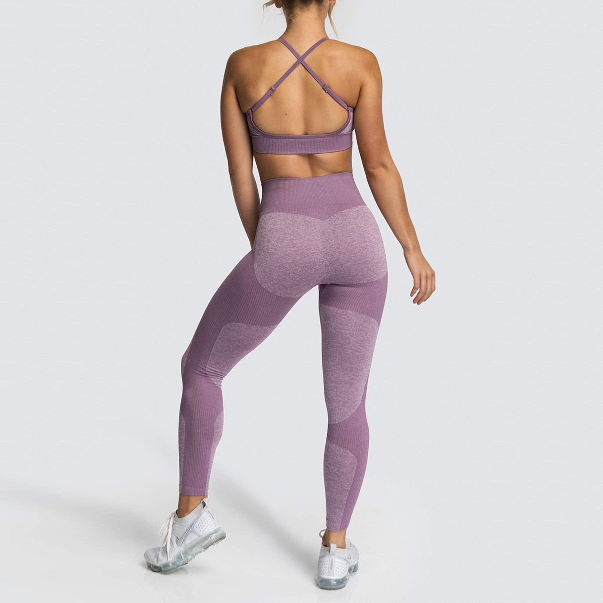 Lycra Seamless Yoga Set Women Fitness Bra Top Sportswear Woman Gym Leggings Push Up Strappy Sexy Sports Suits workout set