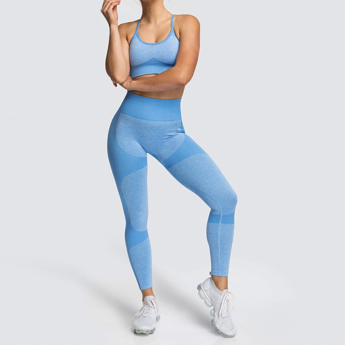 Lycra Seamless Yoga Set Women Fitness Bra Top Sportswear Woman Gym Leggings Push Up Strappy Sexy Sports Suits workout set
