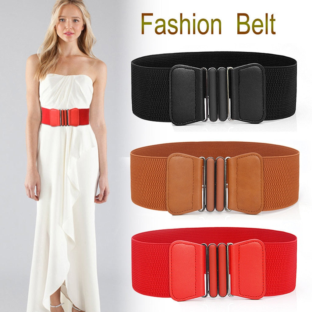 Plus size belt elastic wide red leather fashion big ladies belts for women dress coat designer stretch corset belt