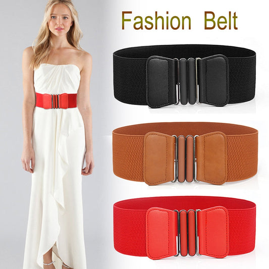 Plus size belt elastic wide red leather fashion big ladies belts for women dress coat designer stretch corset belt