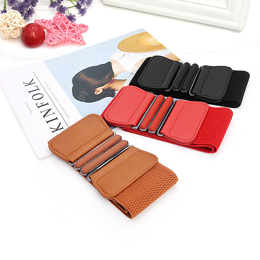 Plus size belt elastic wide red leather fashion big ladies belts for women dress coat designer stretch corset belt