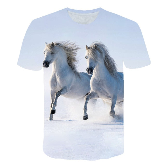 Men Streetwear Round Neck Short Sleeve Tees Tops Funny Animal Male Clothes Casual Run Horse 3D Print Tshirt