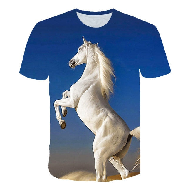 Men Streetwear Round Neck Short Sleeve Tees Tops Funny Animal Male Clothes Casual Run Horse 3D Print Tshirt